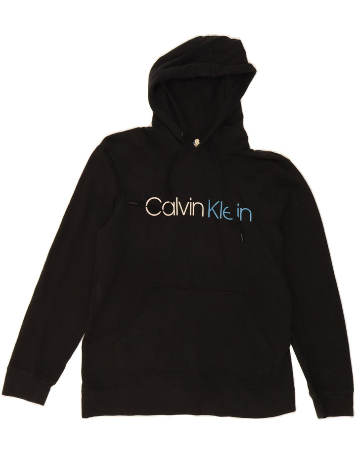 CALVIN KLEIN Womens Graphic Hoodie Jumper UK 14 Medium Black Vintage Calvin Klein and Second-Hand Calvin Klein from Messina Hembry 