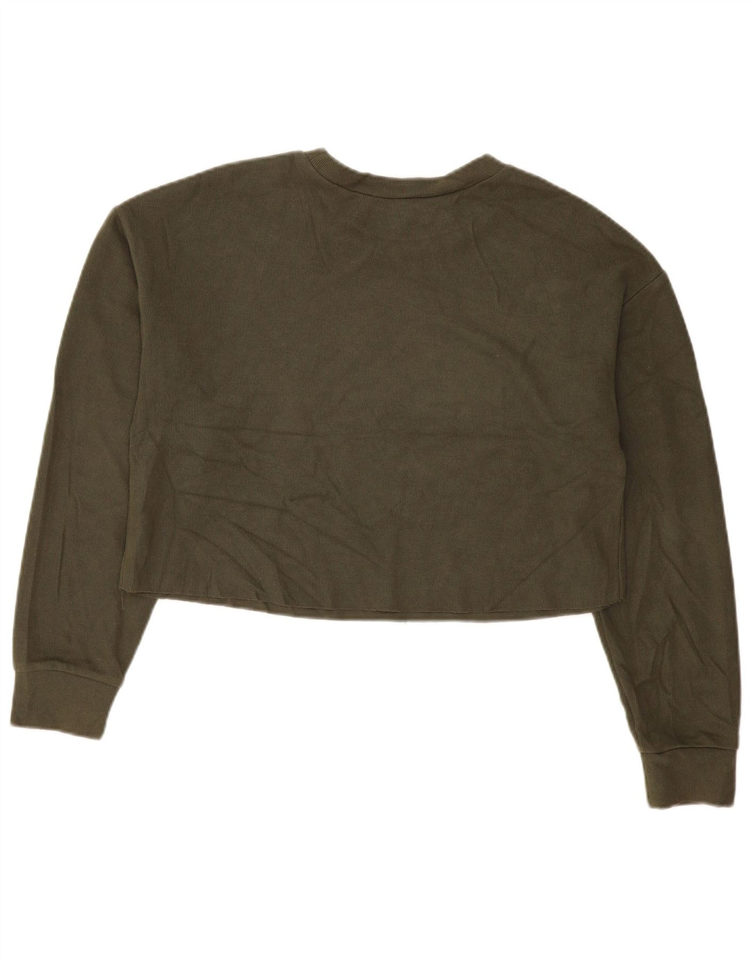 Zara Womens Crop Oversized Top Long Sleeve UK 14 Medium Khaki Cotton