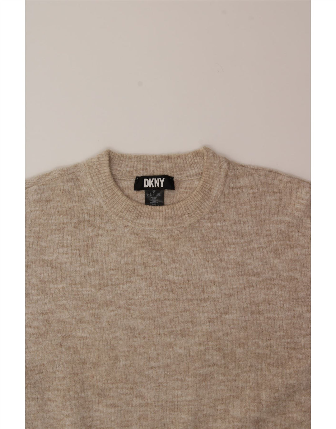 DKNY Womens Oversized Crew Neck Jumper Sweater UK 14 Medium Beige Flecked Vintage Dkny and Second-Hand Dkny from Messina Hembry 