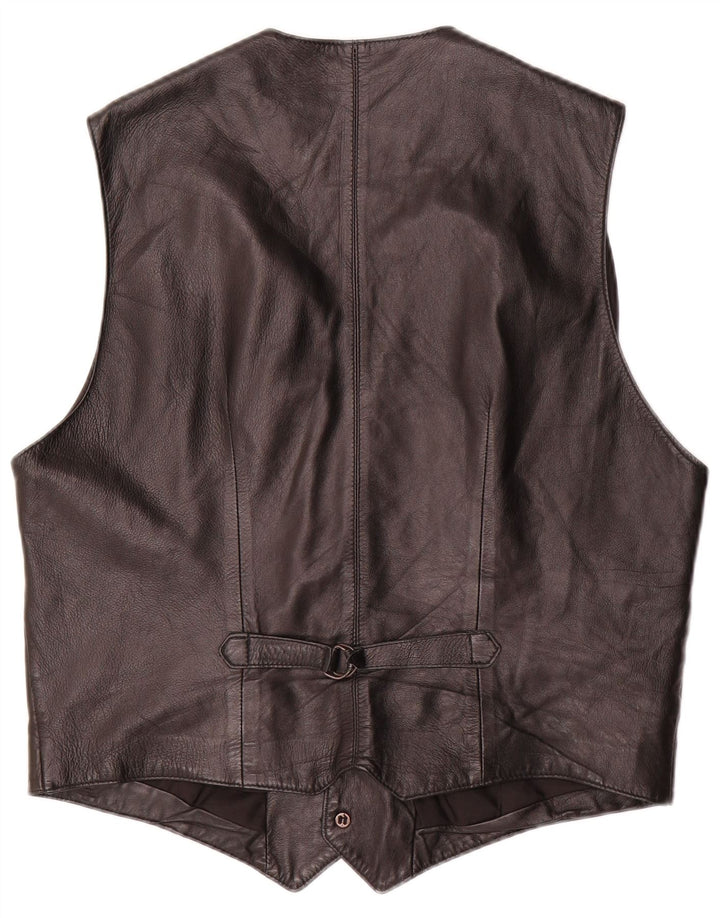 Vintage Mens Leather Waistcoat IT 52 Large Black Leather
