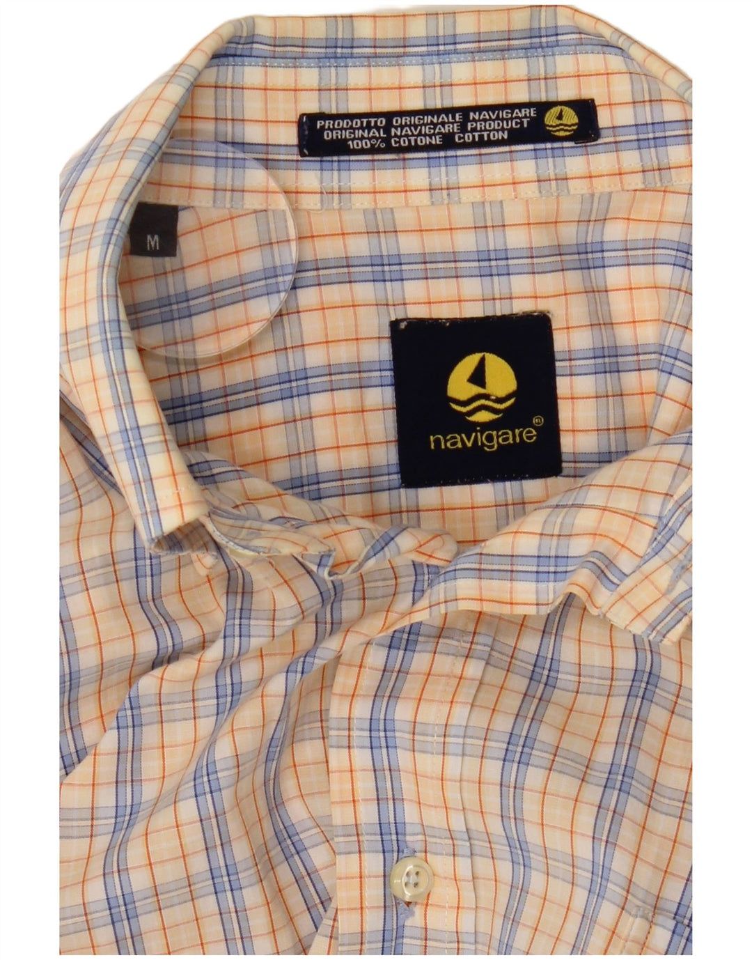 NAVIGARE Mens Shirt Medium Yellow Check Cotton
