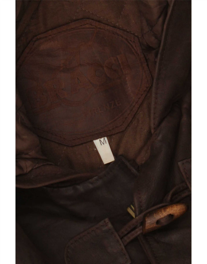 Bracci Mens Hooded Leather Jacket UK 38 Medium Brown