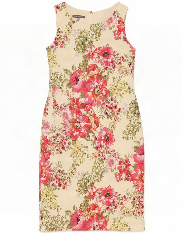 Laura Ashley Womens Sleeveless Sheath Dress UK 10 Small Beige Floral Linen