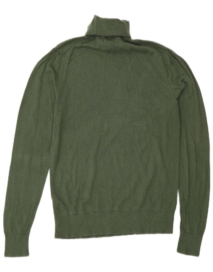 Massimo Dutti Womens Roll Neck Jumper Sweater UK 12 Medium Green Silk