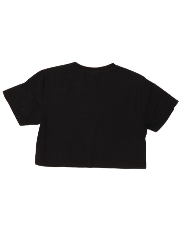 Ellesse Womens Crop Graphic T-Shirt Top UK 8 Small Black Cotton