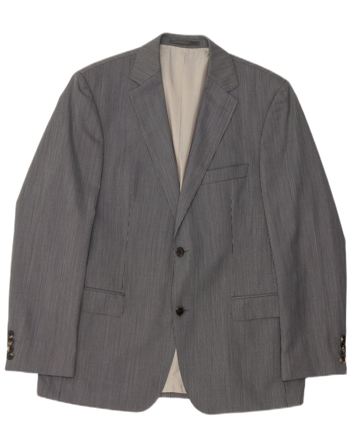 Hugo Boss Mens 2 Button Blazer Jacket EU 52 XL Grey Pinstripe Virgin Wool