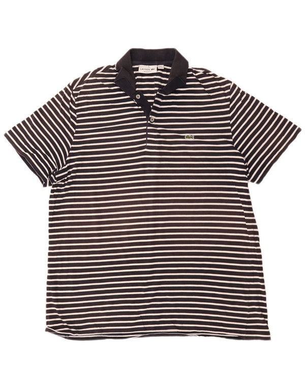 Lacoste Mens Regular Fit Polo Shirt Size 7 2XL Navy Blue Striped Cotton
