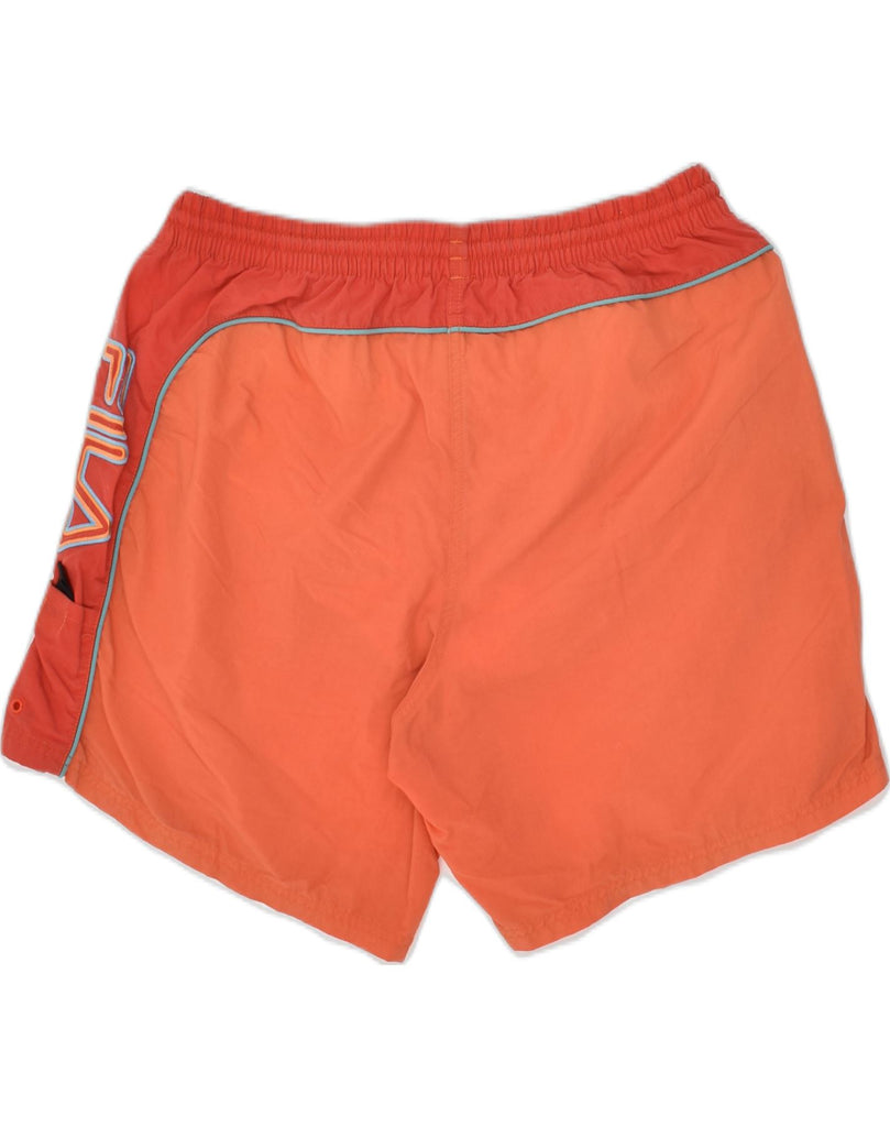 FILA Mens Graphic Sport Shorts Large Orange Colourblock Polyamide | Vintage Fila | Thrift | Second-Hand Fila | Used Clothing | Messina Hembry 