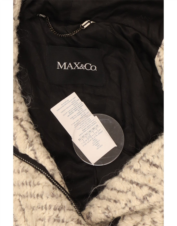 Max & Co. Womens Hooded Oversized Overcoat UK 6 XS Off White Chevron