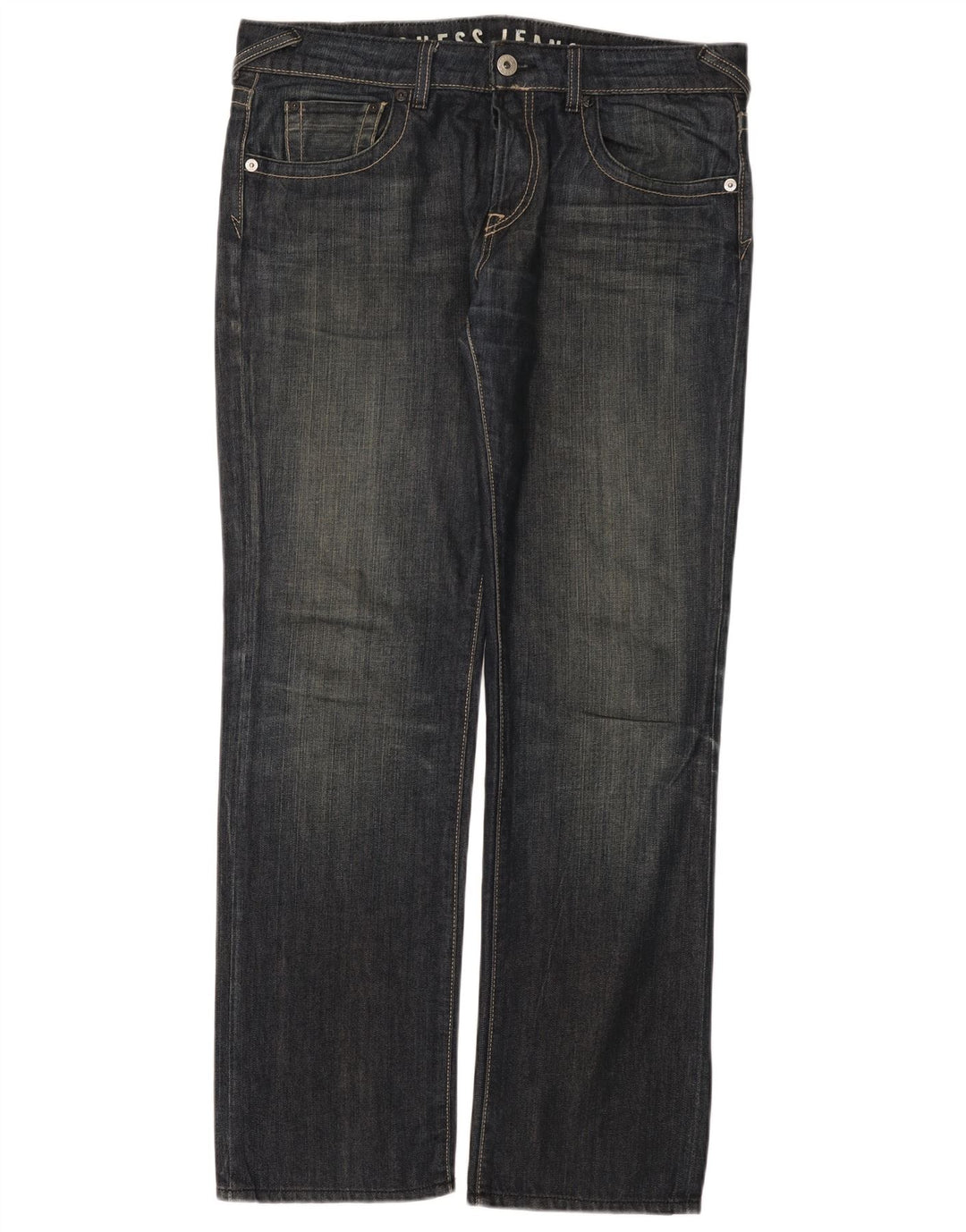 Guess Mens Straight Jeans W36 L33 Blue Cotton