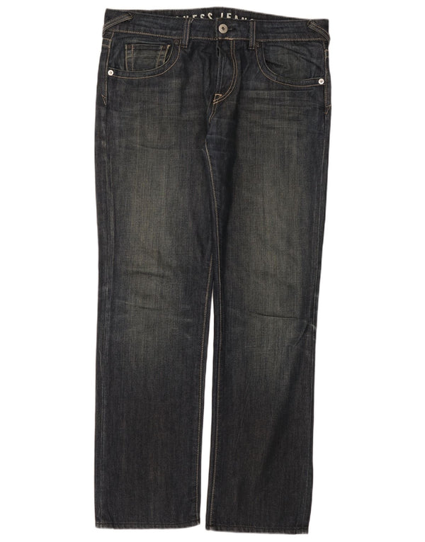 Guess Mens Straight Jeans W36 L33 Blue Cotton