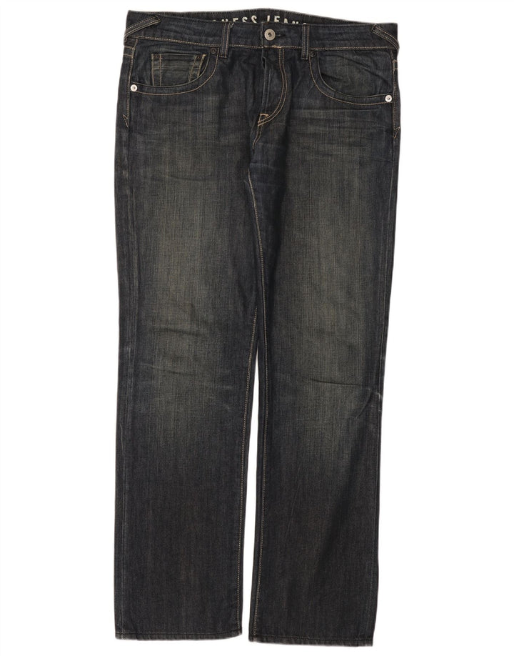 Guess Mens Straight Jeans W36 L33 Blue Cotton