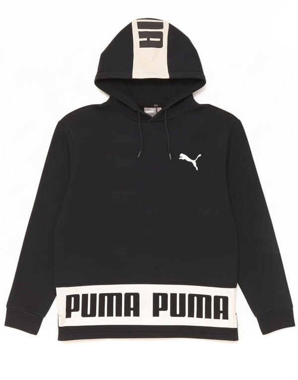 Puma Mens Graphic Hoodie Jumper Small Black Colourblock Cotton