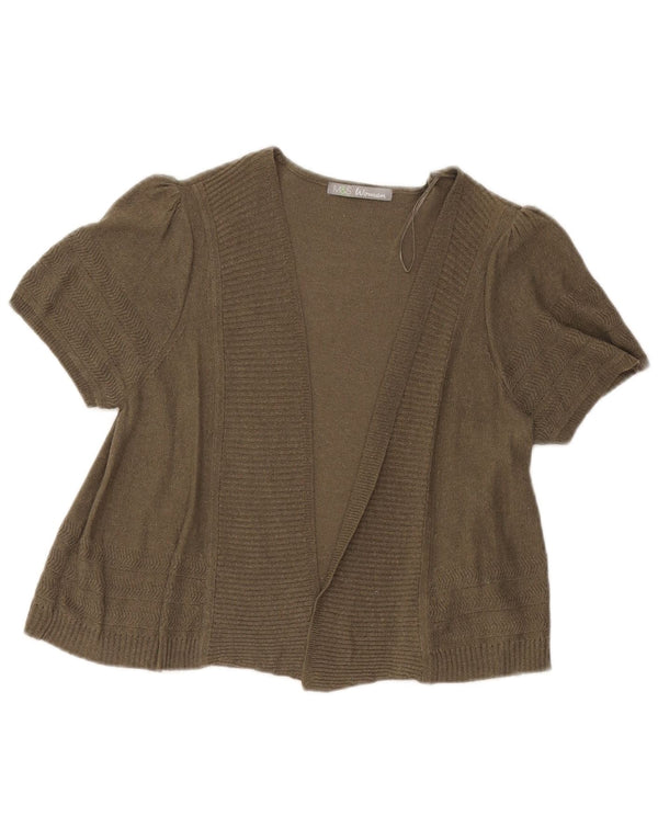 Marks & Spencer Womens Short Sleeve Cardigan Sweater UK 14 Medium Khaki
