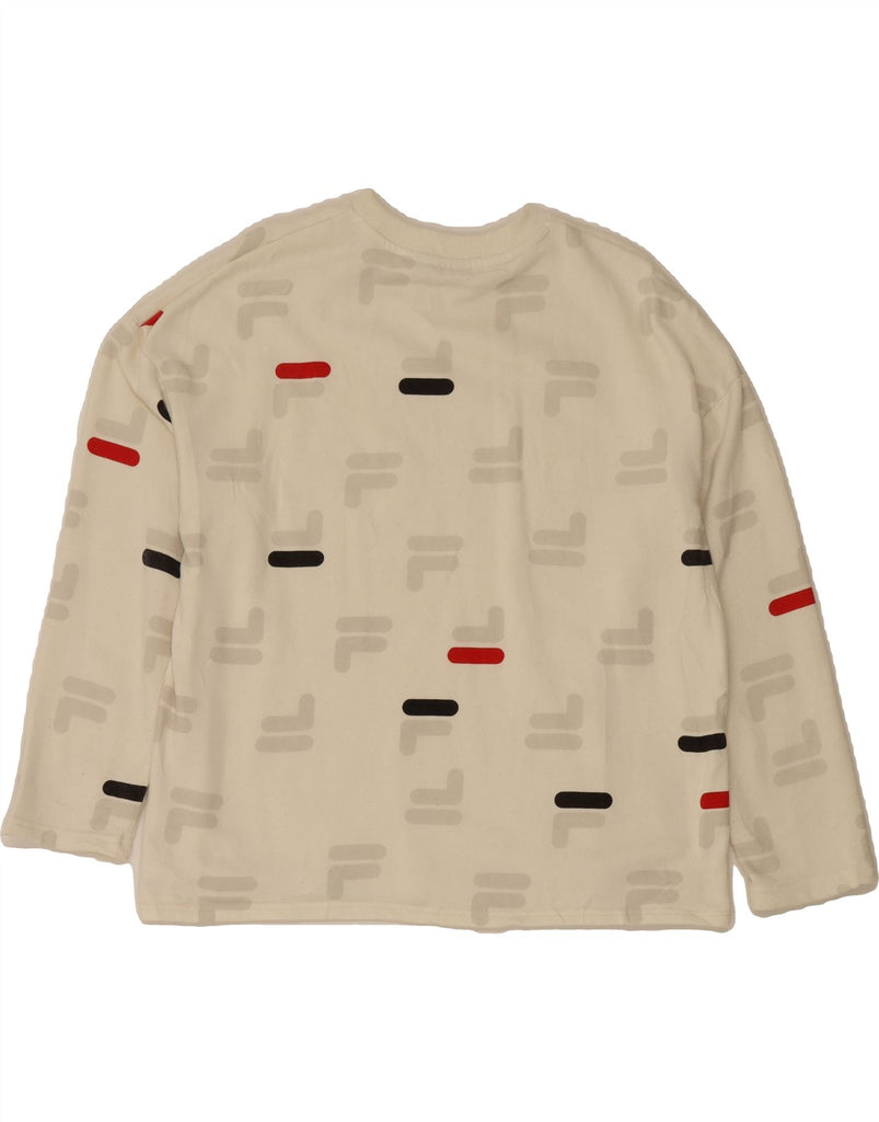 FILA Womens Oversized Graphic Sweatshirt Jumper UK 14 Medium Off White Vintage Fila and Second-Hand Fila from Messina Hembry 