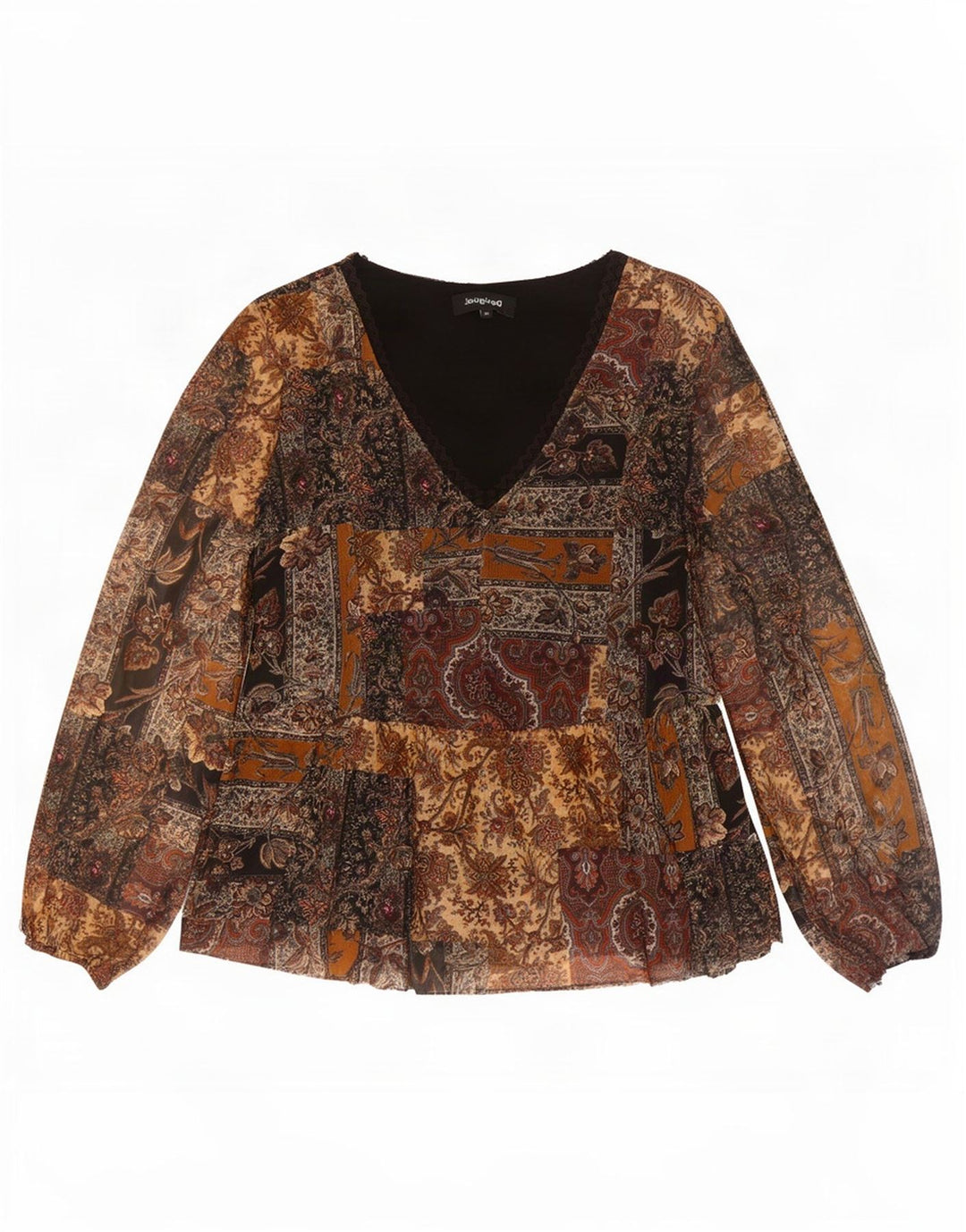 Desigual Womens Long Sleeve Blouse Top UK 14 Medium Brown Paisley Polyester