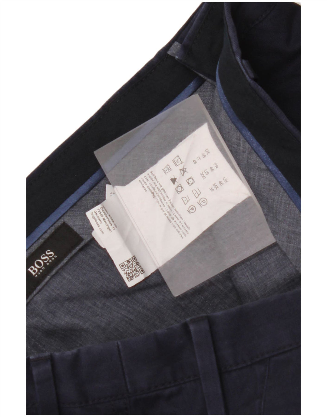 HUGO BOSS Mens Slim Chino Trousers IT 46 Small W32 L32 Navy Blue Cotton
