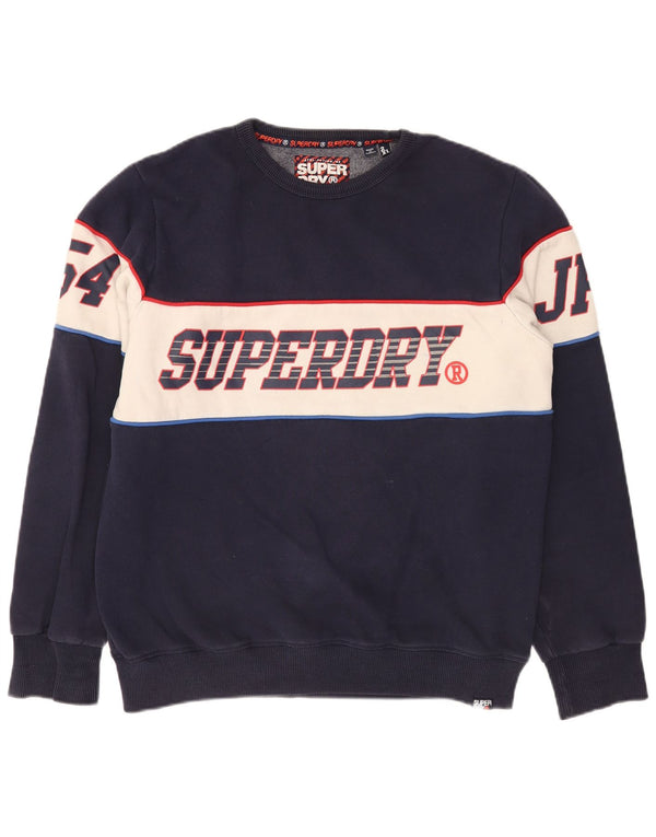 Superdry Mens Graphic Sweatshirt Jumper 2XL Navy Blue Colourblock Cotton