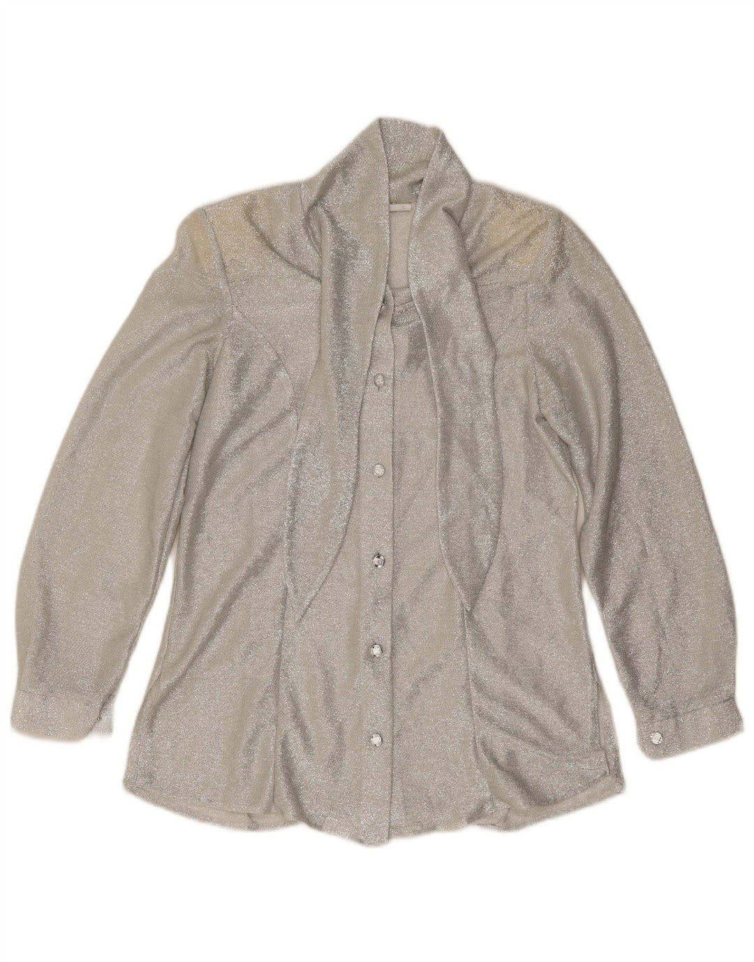 Vintage Womens Front Tie Shirt Blouse UK 12 Medium Silver Flecked