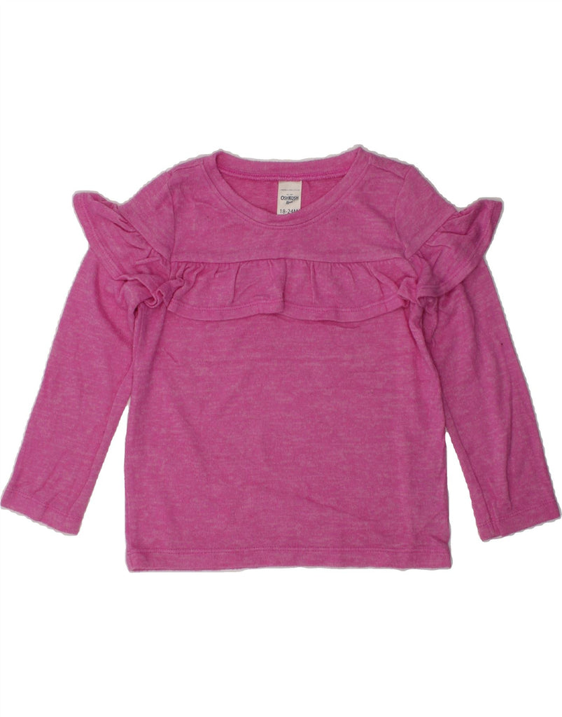 OSH KOSH Baby Girls Ruffle Front Top Long Sleeve 18-24 Months Pink Cotton | Vintage Osh Kosh | Thrift | Second-Hand Osh Kosh | Used Clothing | Messina Hembry 