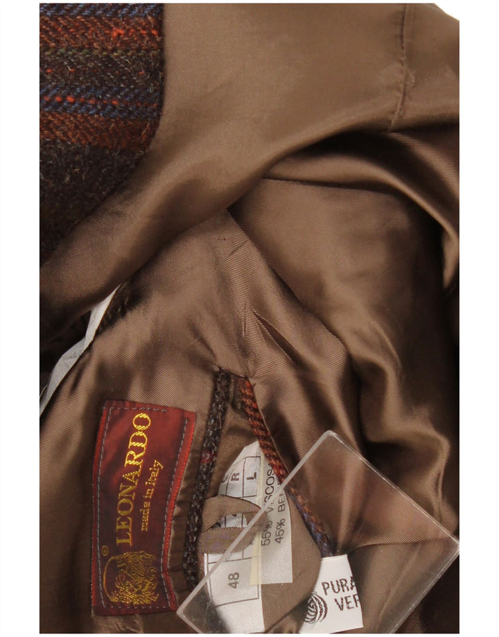 Leonardo Mens 2 Button Blazer Jacket IT 48 Medium Brown Check Wool