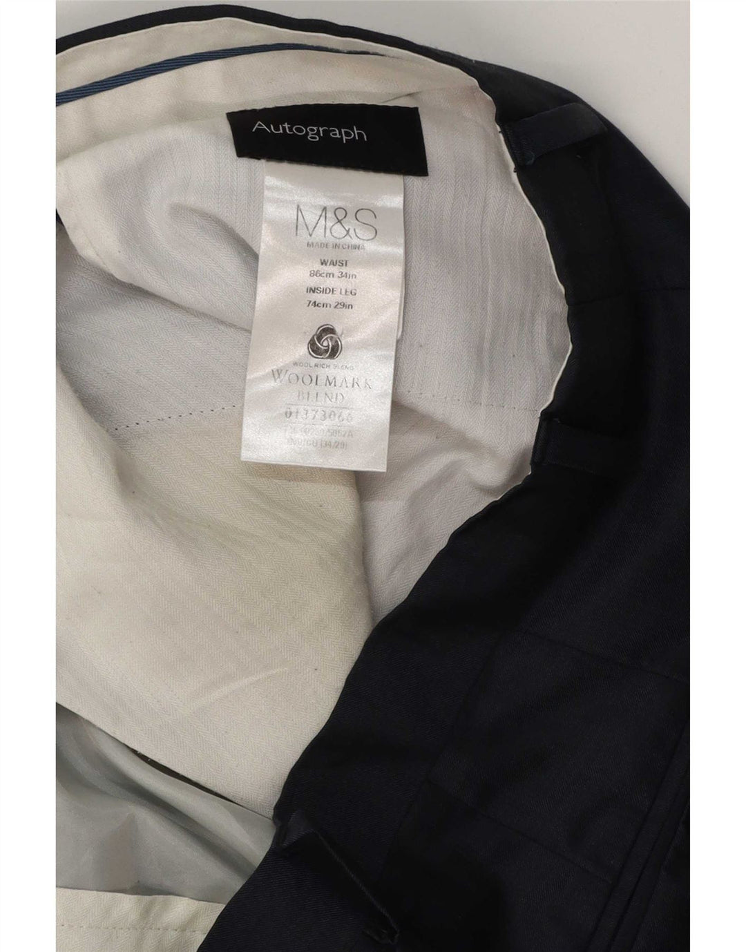 Marks & Spencer Mens Autograph Straight Suit Trousers W34 L29 Navy Blue