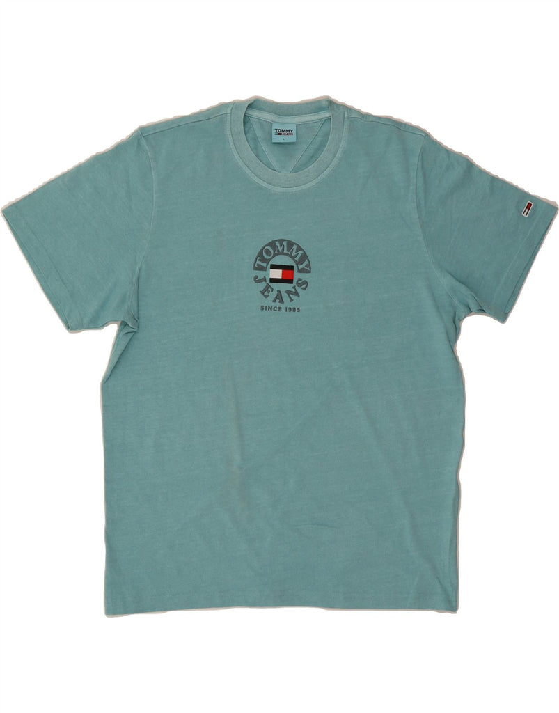 TOMMY HILFIGER Mens Graphic T-Shirt Top Large Turquoise Vintage Tommy Hilfiger and Second-Hand Tommy Hilfiger from Messina Hembry 