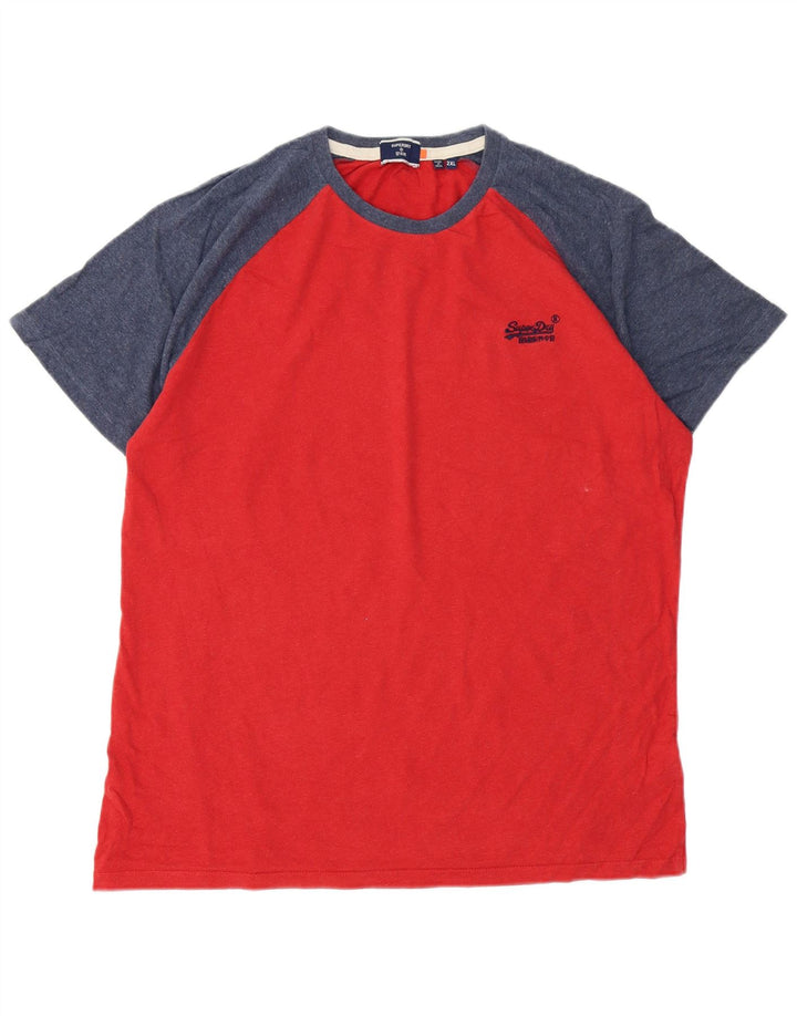 Superdry Mens T-Shirt Top 2XL Red Colourblock Cotton