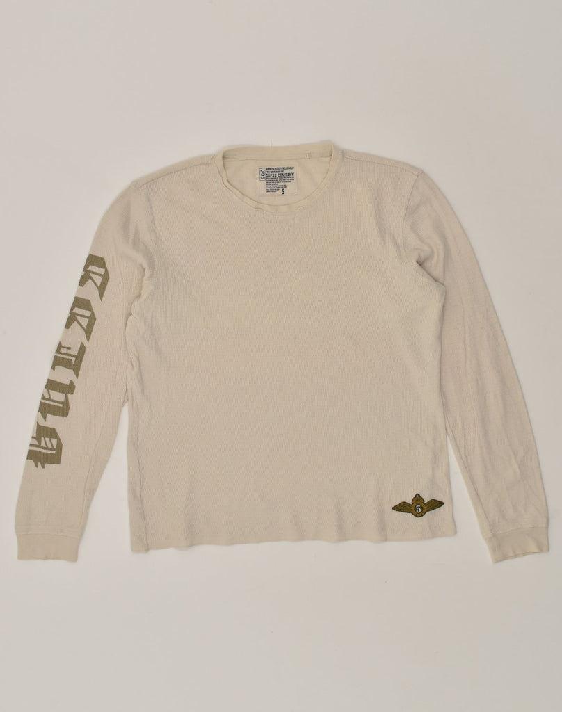 GUESS Mens Graphic Top Long Sleeve Small Beige Cotton | Vintage Guess | Thrift | Second-Hand Guess | Used Clothing | Messina Hembry 