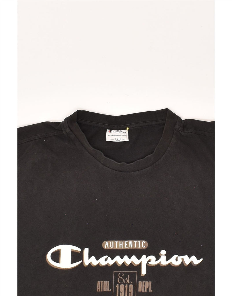 CHAMPION Mens Graphic T-Shirt Top Large Black Cotton | Vintage Champion | Thrift | Second-Hand Champion | Used Clothing | Messina Hembry 