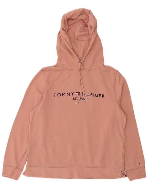 Tommy Hilfiger Womens Graphic Hoodie Jumper UK 16 Large Pink Cotton