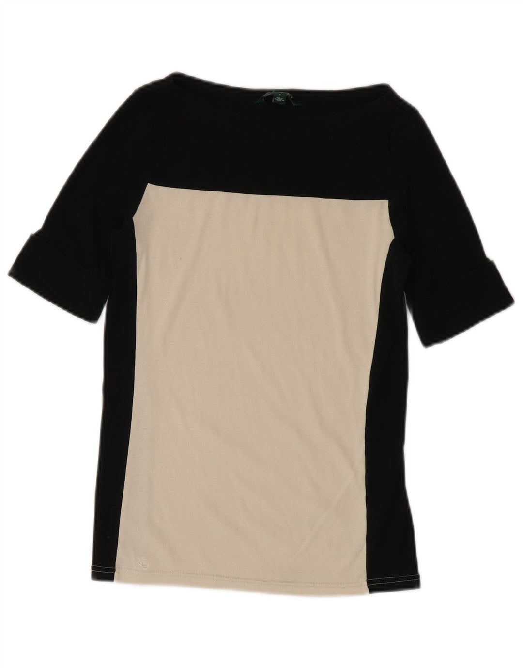 RALPH LAUREN Womens T-Shirt Top UK 10 Small Black Colourblock Cotton