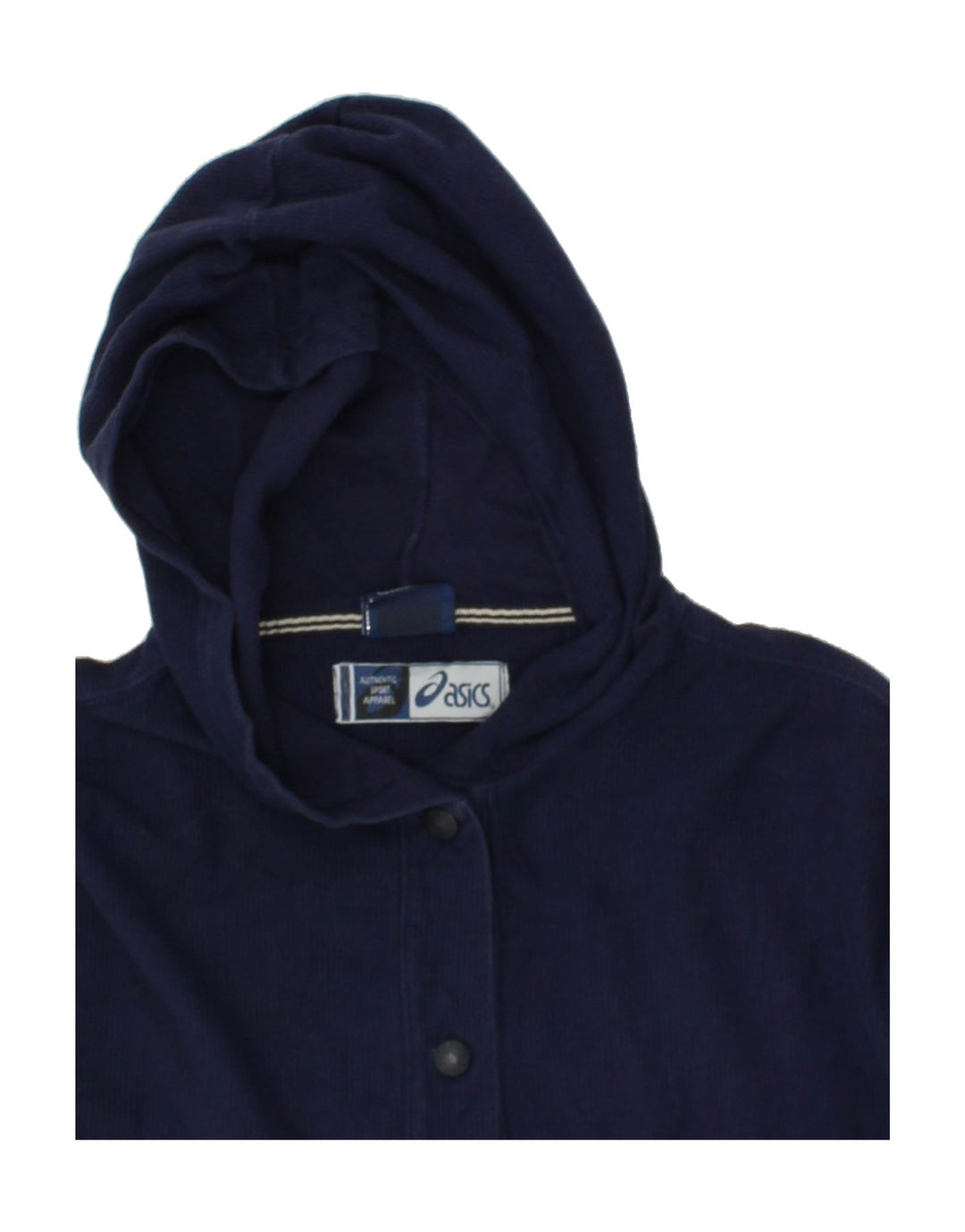 ASICS Womens Hooded Tracksuit Top Jacket UK 10 Small Navy Blue Vintage Asics and Second-Hand Asics from Messina Hembry 