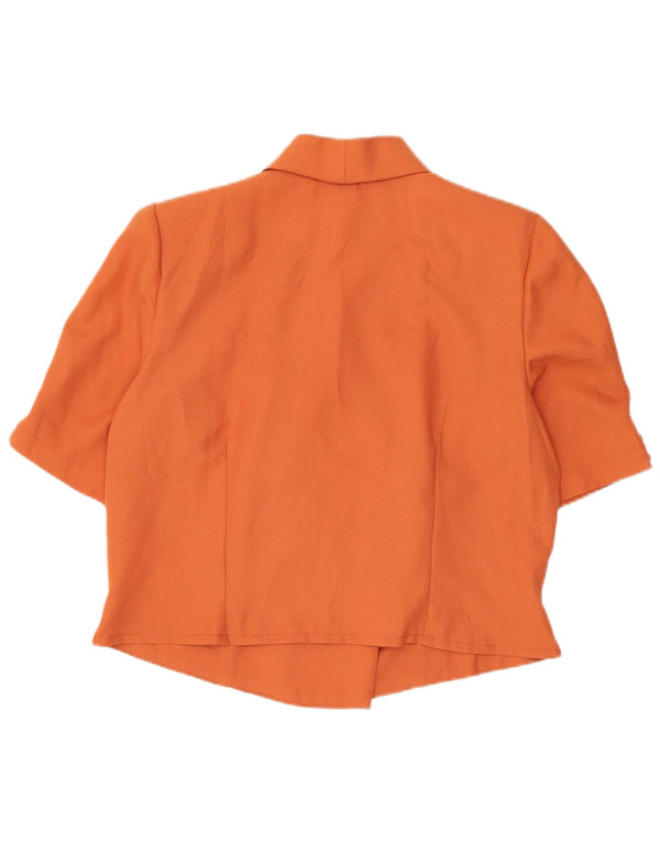 Vintage Womens Short Sleeve Crop Shirt Blouse UK 14 Large Orange Retro