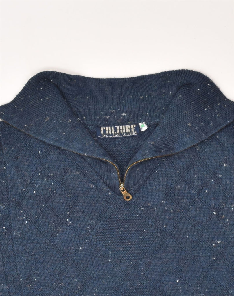 VINTAGE Mens Zip Neck Jumper Sweater XL Navy Blue Flecked Polyacrylic | Vintage Vintage | Thrift | Second-Hand Vintage | Used Clothing | Messina Hembry 