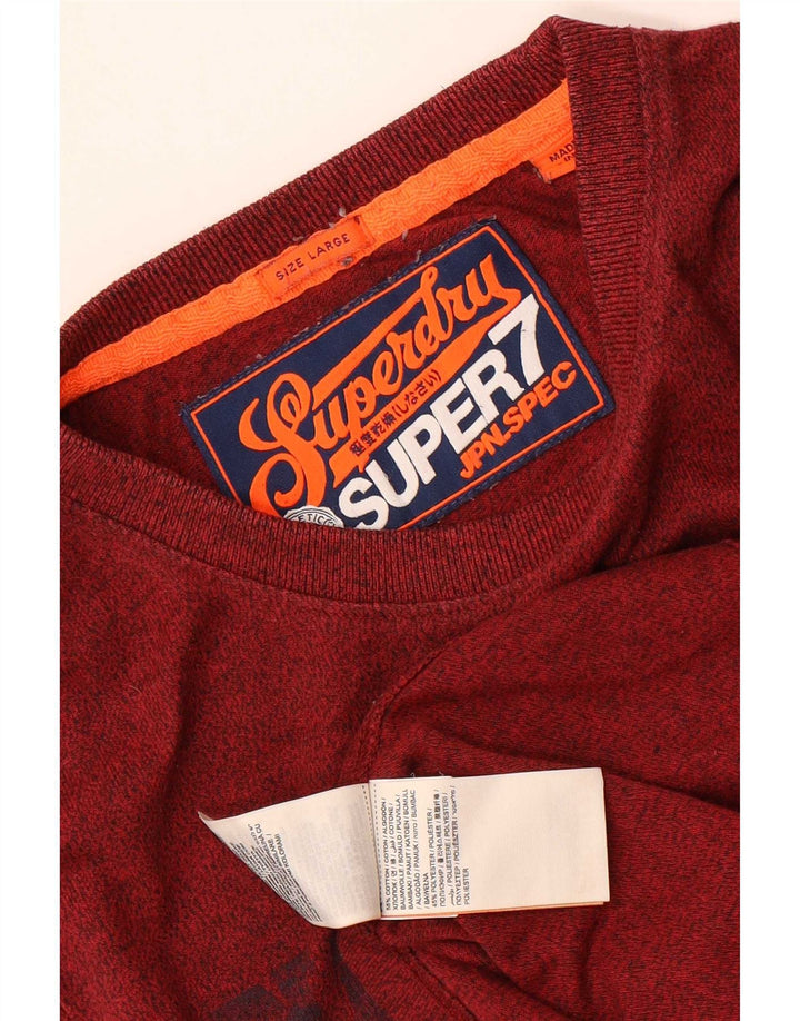 Superdry Mens Graphic T-Shirt Top Large Maroon Flecked Cotton