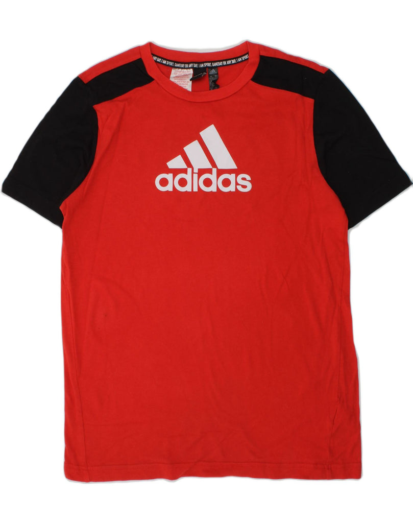 ADIDAS Boys Graphic T-Shirt Top 13-14 Years Red Colourblock Cotton | Vintage Adidas | Thrift | Second-Hand Adidas | Used Clothing | Messina Hembry 