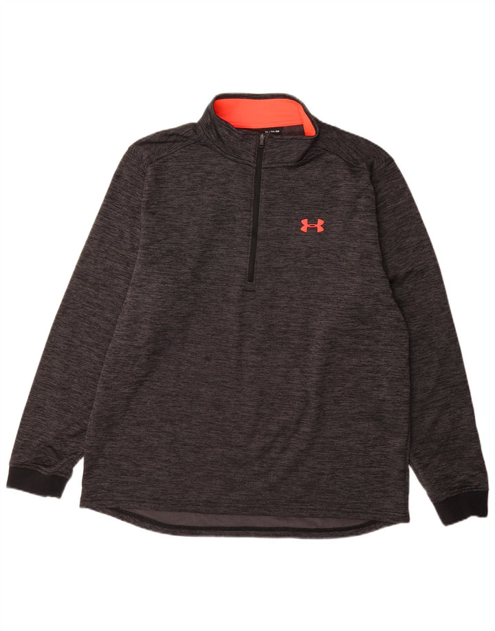UNDER ARMOUR Mens Cold Gear Zip Neck Sweatshirt Jumper XL Grey Flecked
