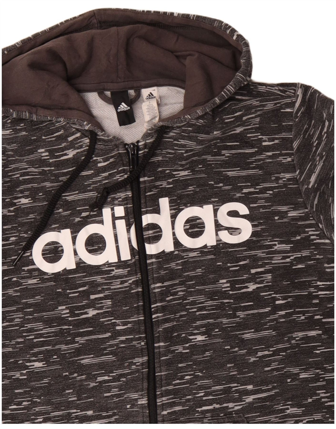 ADIDAS Mens Graphic Zip Hoodie Sweater Medium Grey Flecked Cotton