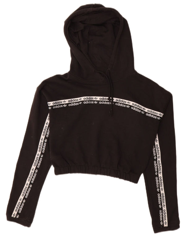 Adidas Womens Graphic Crop Hoodie Jumper UK 8 Small Black Cotton