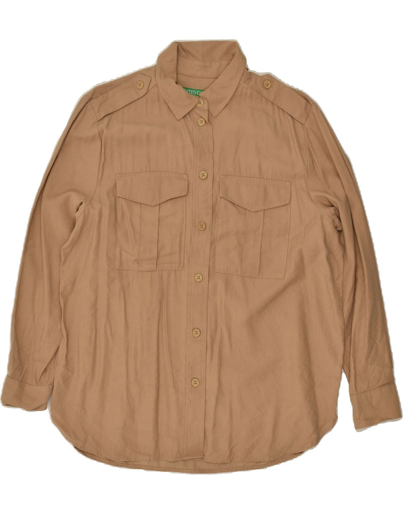 BENETTON Womens Military Oversized Shirt UK 18 XL Beige Viscose | Vintage Benetton | Thrift | Second-Hand Benetton | Used Clothing | Messina Hembry 