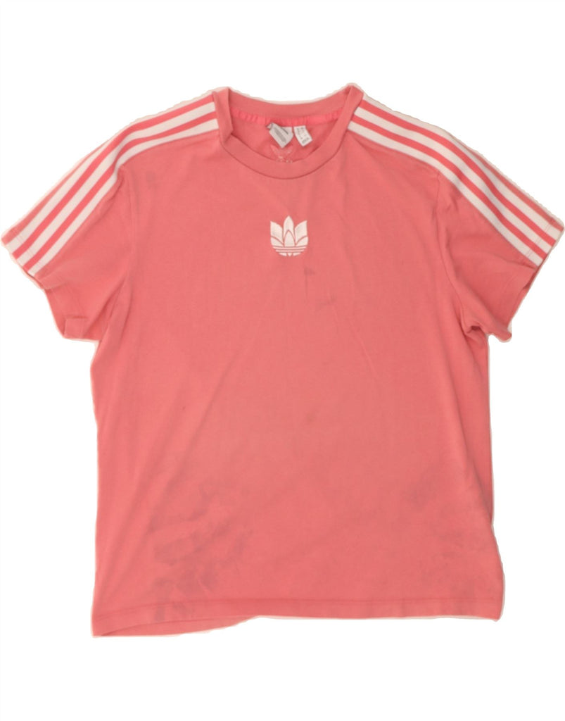 ADIDAS Womens Graphic T-Shirt Top UK 12 Medium Pink Cotton Vintage Adidas and Second-Hand Adidas from Messina Hembry 