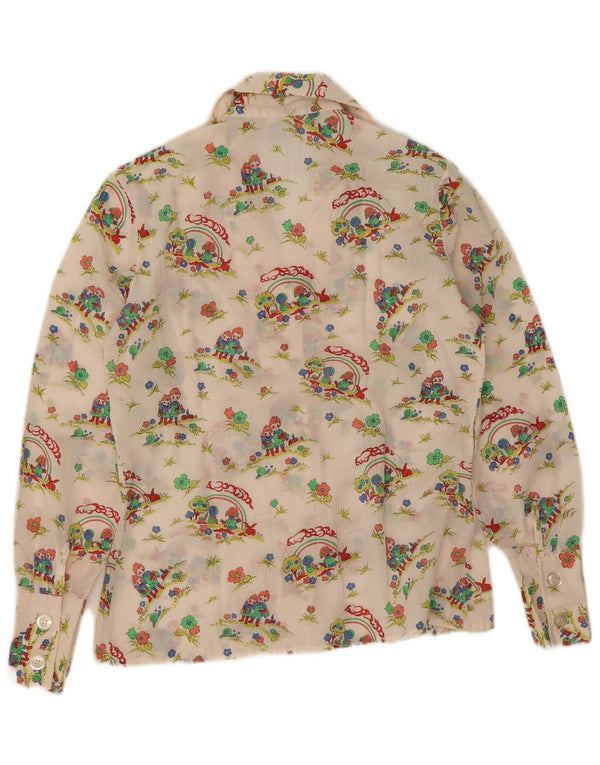 Vintage Womens Graphic Shirt UK 14 Medium White Floral Cotton