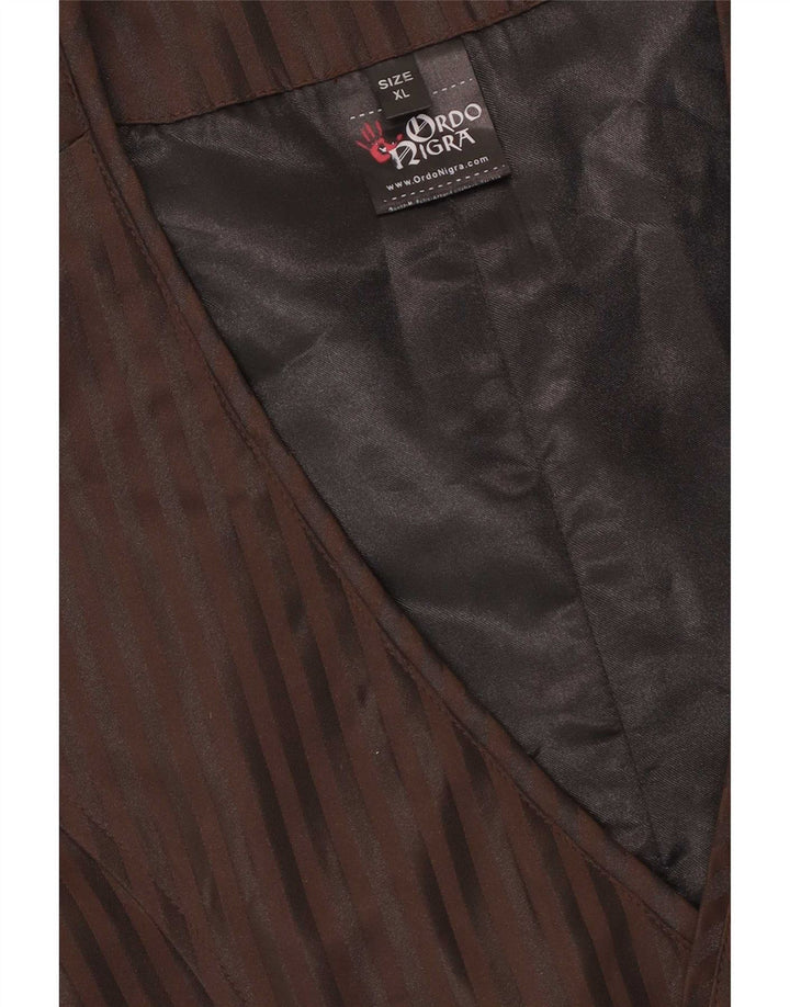 Vintage Mens Waistcoat XL Brown Striped Polyester