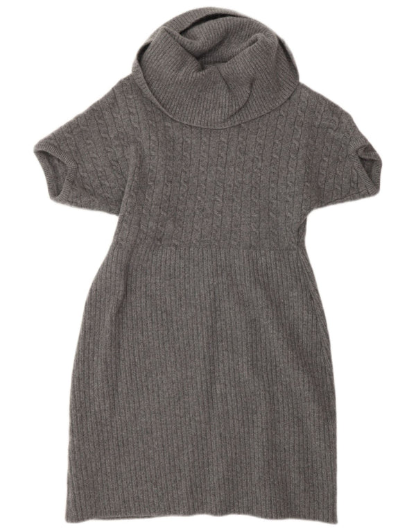 Luisa Spagnoli Womens Roll Neck Batwing Jumper Dress UK 12 Medium Grey Wool
