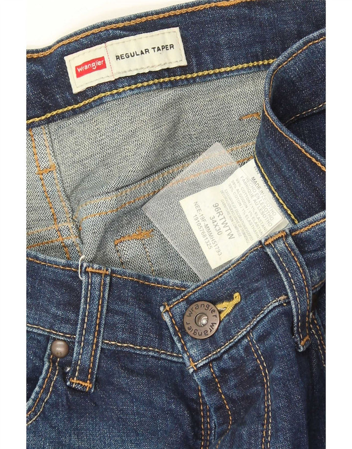 Wrangler Mens Regular Tapered Jeans W34 L30 Navy Blue Cotton