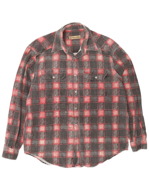 El Charro Mens Flannel Shirt Large Grey Check Cotton