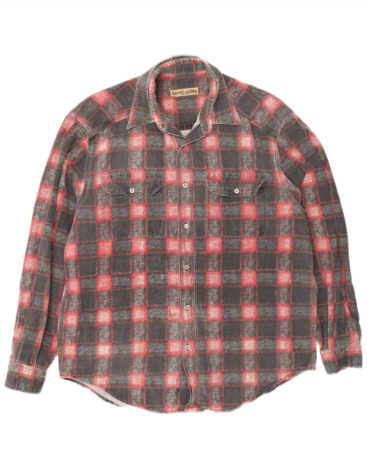 El Charro Mens Flannel Shirt Large Grey Check Cotton