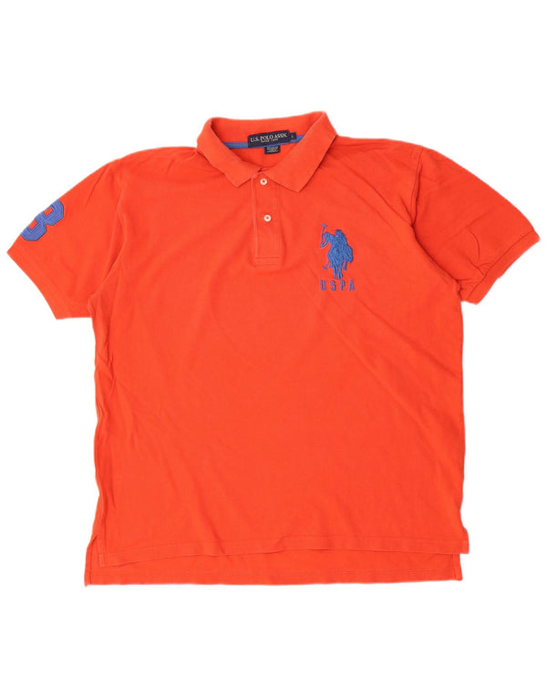 U.S. Polo Assn. Mens Graphic Polo Shirt Large Orange Cotton