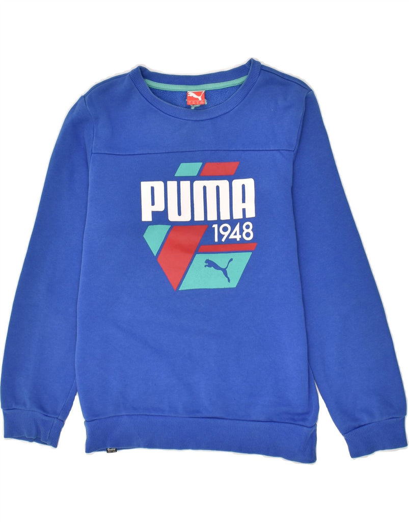 PUMA Boys Graphic Sweatshirt Jumper 11-12 Years Blue Cotton | Vintage Puma | Thrift | Second-Hand Puma | Used Clothing | Messina Hembry 